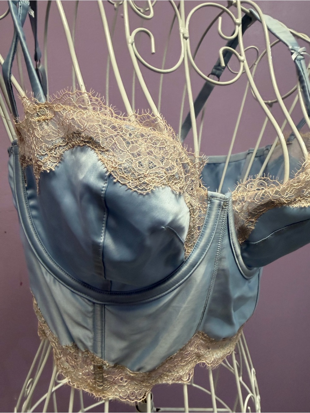 Victoria’s Secret Silk-Look Lace Trim Bustier Camisole - Light Blue